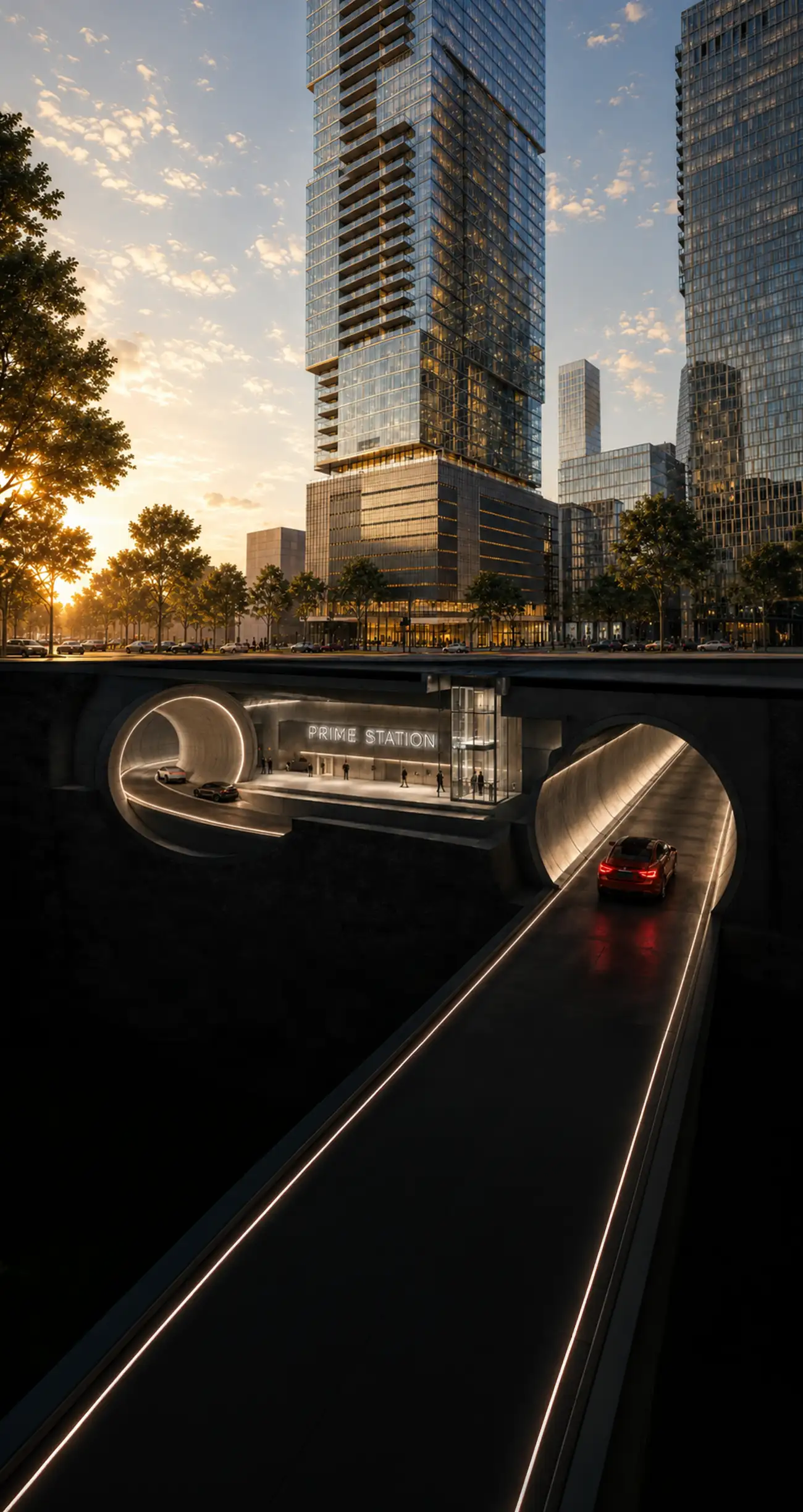 Rendering of the private Music City Loop station beneath PRIME